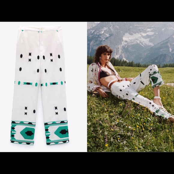 Zara embroidered linen pants - Picture 1 of 3